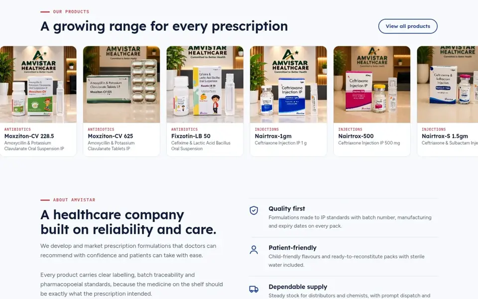 AmviStar product range section